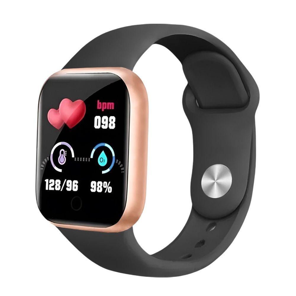 Smartwatch Digital D20/y68 Dourado Pulseira Preta Monitor De Passos E Frequência Cardíaca - 1