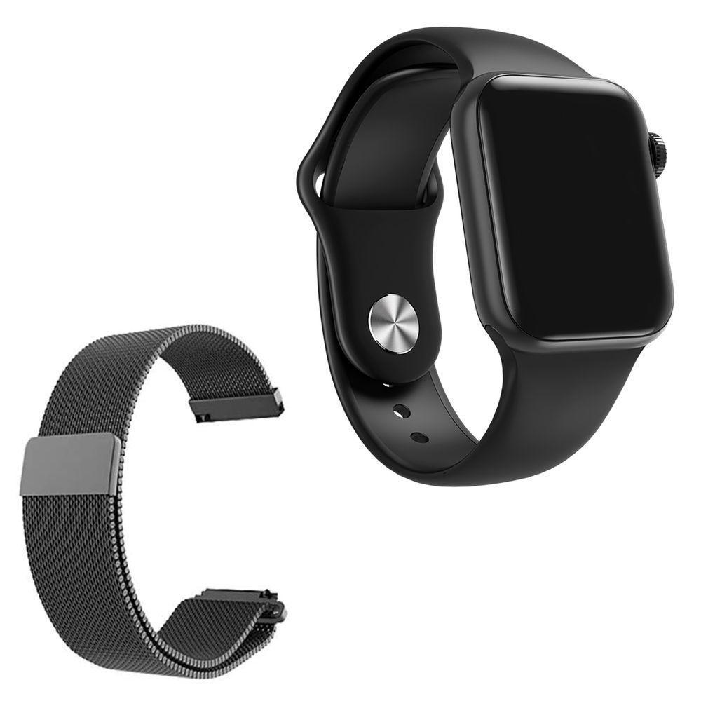 Relógio Smartwatch W58 Preto Android Ios + 1 Pulseira Extra De Aço - 1