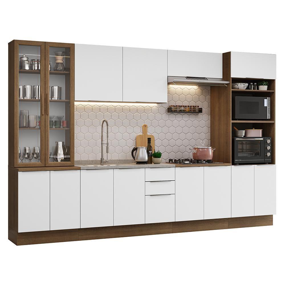 Armário De Cozinha Completa 340cm Rustic/branco Stella Madesa 01 Rustic/branco - 2