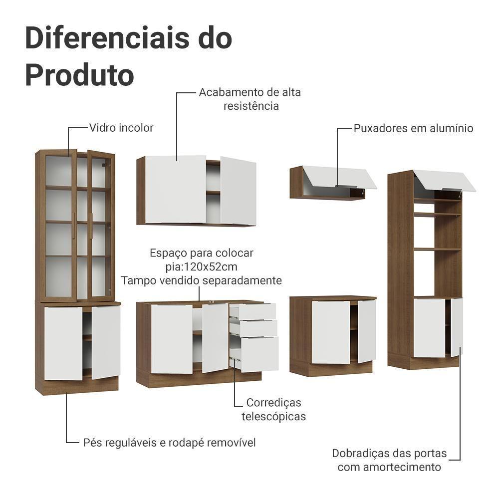 Armário De Cozinha Completa 340cm Rustic/branco Stella Madesa 01 Rustic/branco - 5