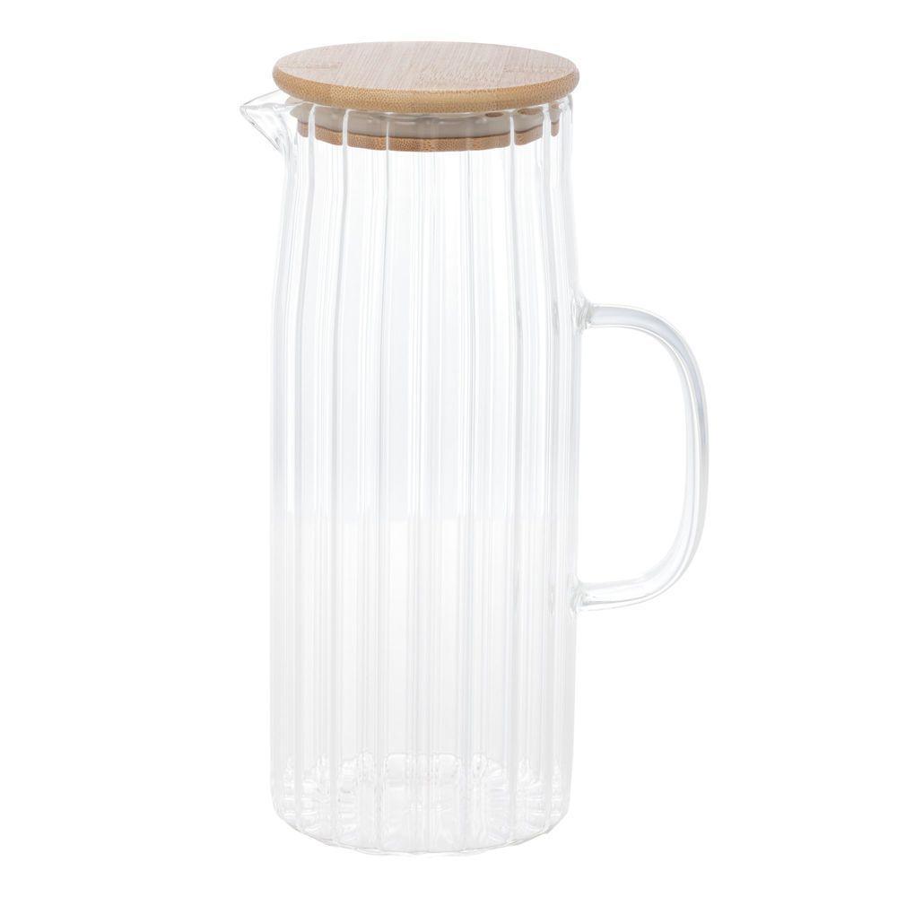 Jarra Vidro Canelada Com Tampa Bambu 1,1 Litro Wolff - 1