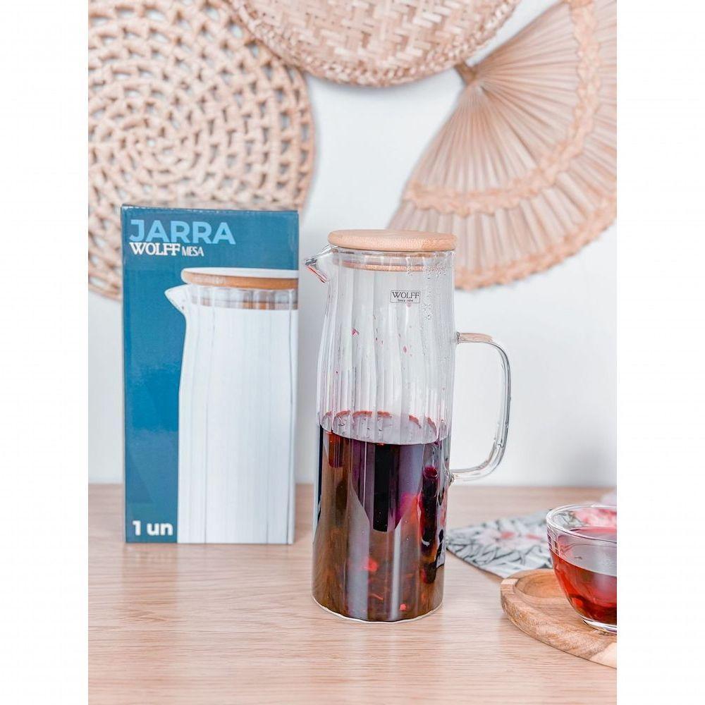 Jarra Vidro Canelada Com Tampa Bambu 1,1 Litro Wolff - 4