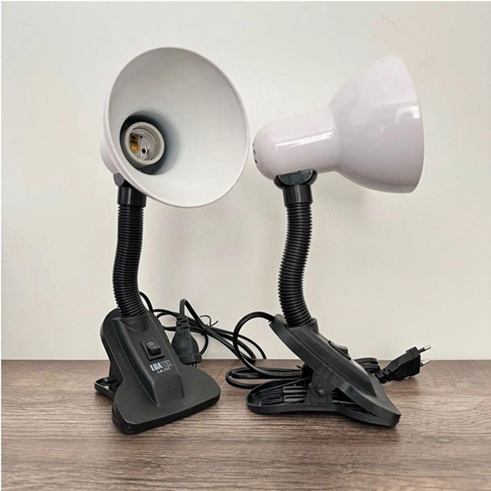 Luminária De Mesa Com Presilha Articulada Branca Entrada E27 Bivolt Para Escritório - 2