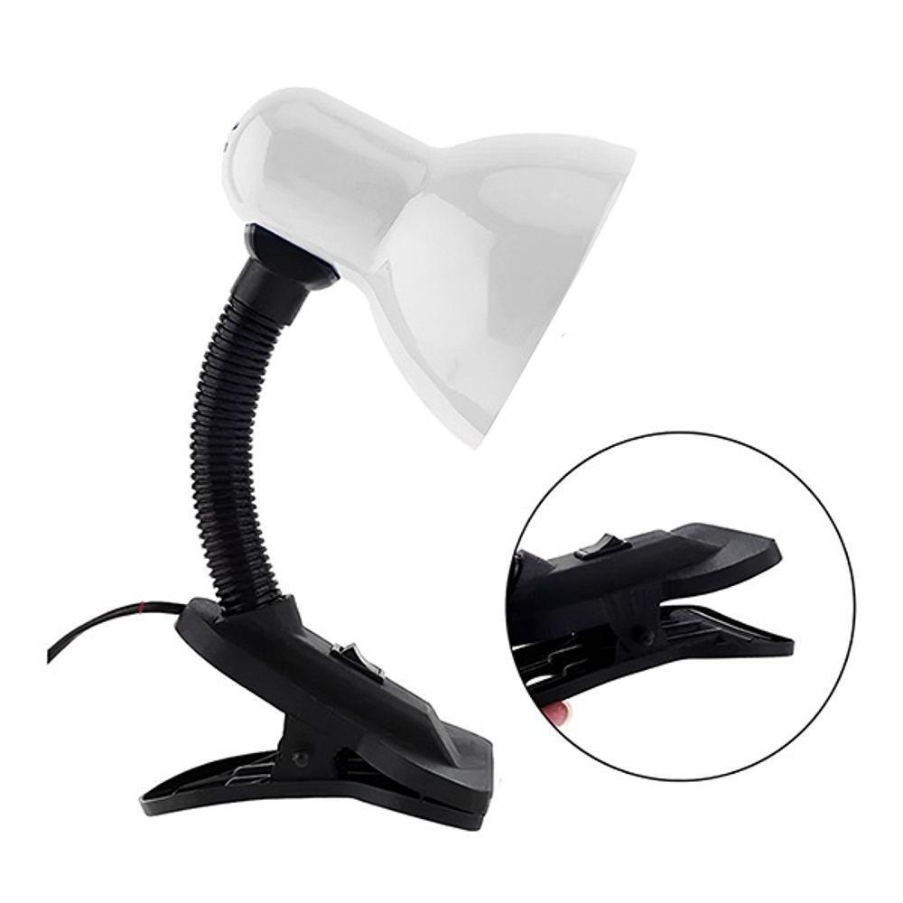 Luminária De Mesa Com Presilha Articulada Branca Entrada E27 Bivolt Para Escritório - 4