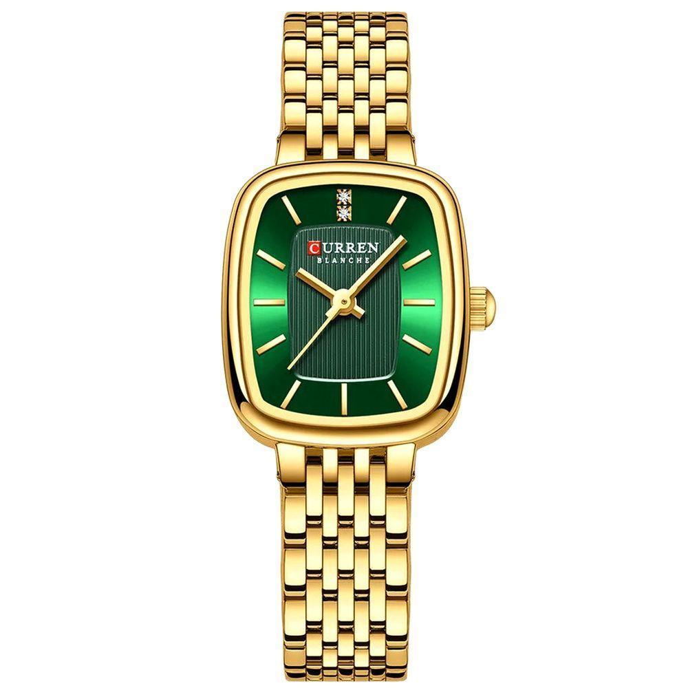 Relógio De Pulso Quartzo Feminino Design Elegante Strass Pulseira Em Aço Inoxidavel Verde - 1