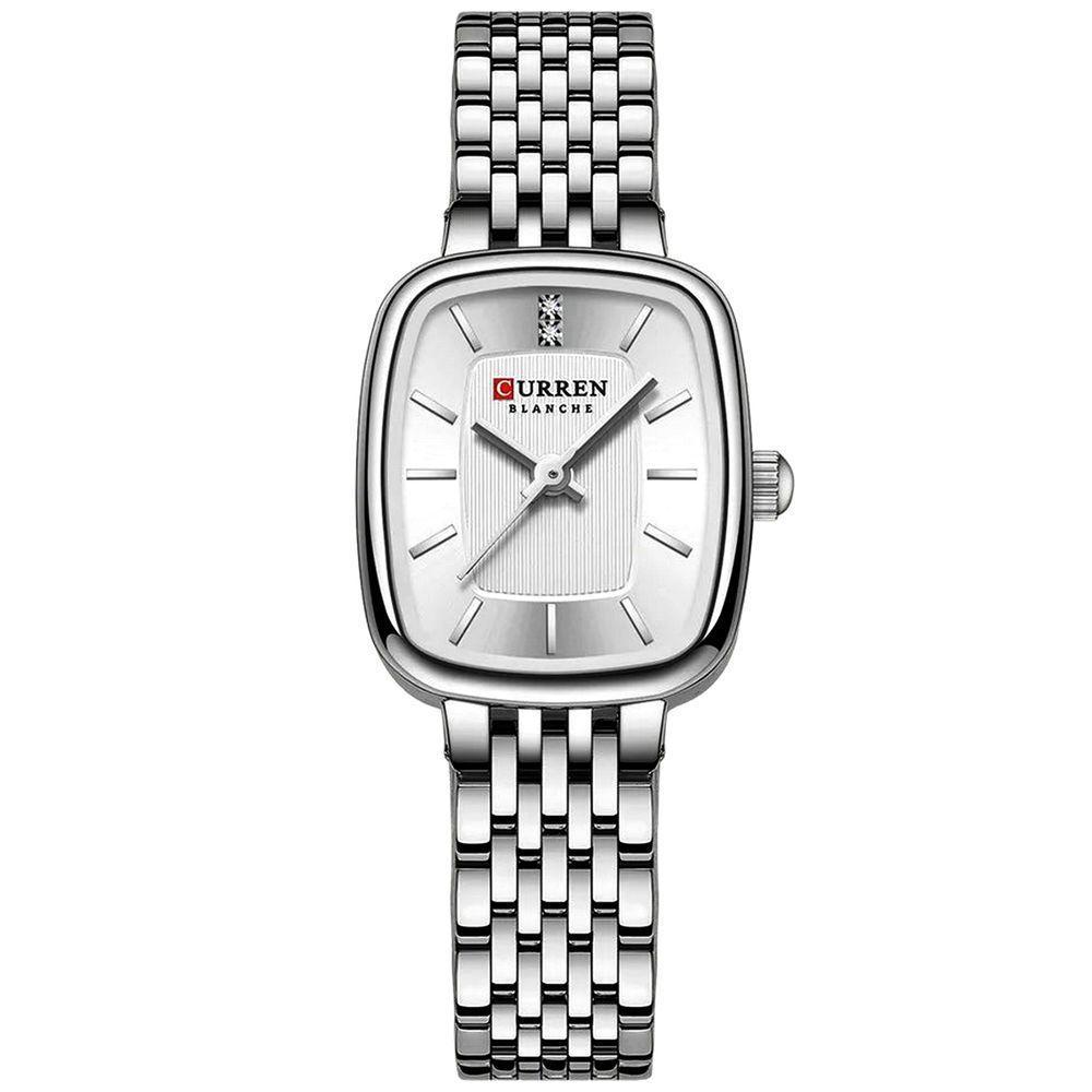 Relógio De Pulso Quartzo Feminino Design Elegante Strass Pulseira Em Aço Inoxidavel Branco - 1