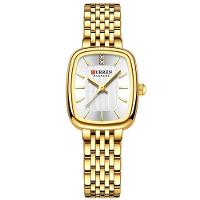 Relógio De Pulso Quartzo Feminino Design Elegante Strass Pulseira Em Aço Inoxidavel Branco Dourado - 1
