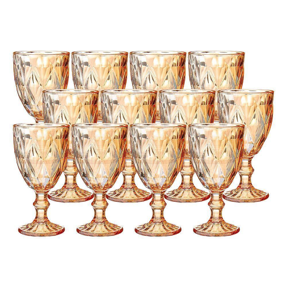 Jogo 12 Taças De Vidro Diamond Diamante âmbar Metalizado 300ml água Class Home - 1