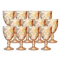 Jogo 12 Taças De Vidro Diamond Diamante âmbar Metalizado 300ml água Class Home - 1