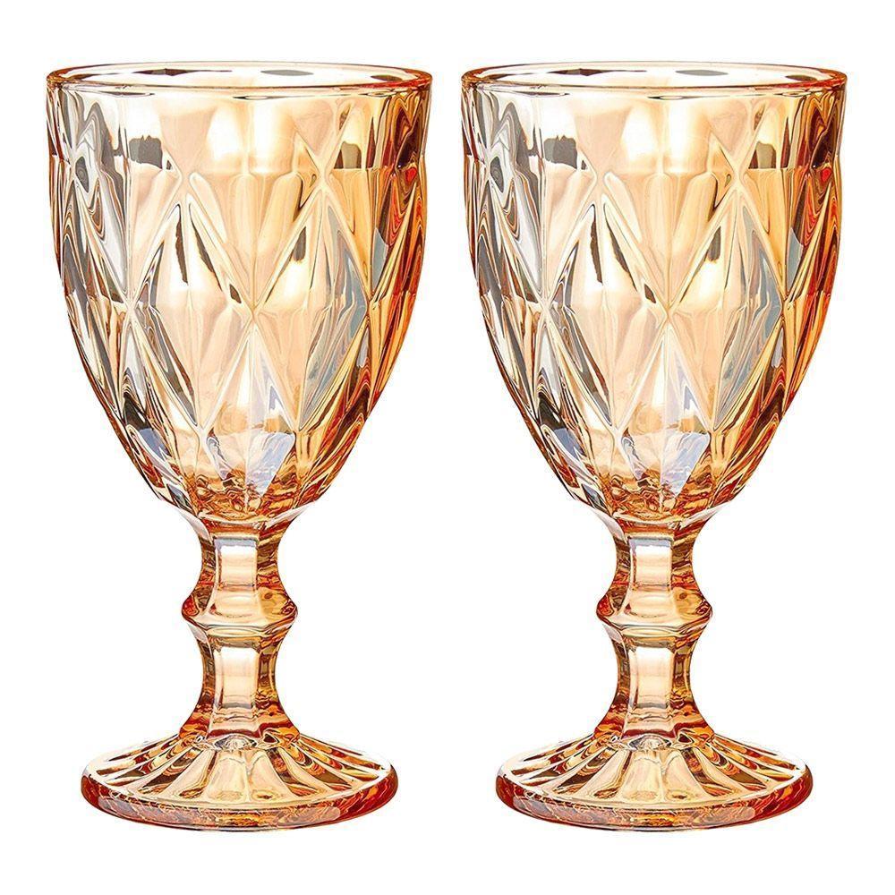 Jogo 2 Taças De Vidro Diamond Diamante âmbar Metalizado 300ml água Class Home - 1