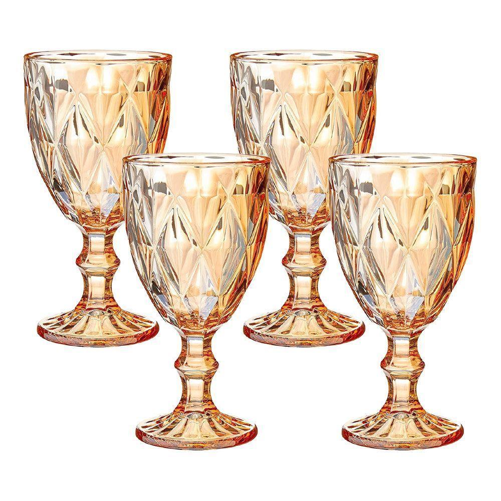 Jogo 4 Taças De Vidro Diamond Diamante âmbar Metalizado 300ml água Class Home - 1