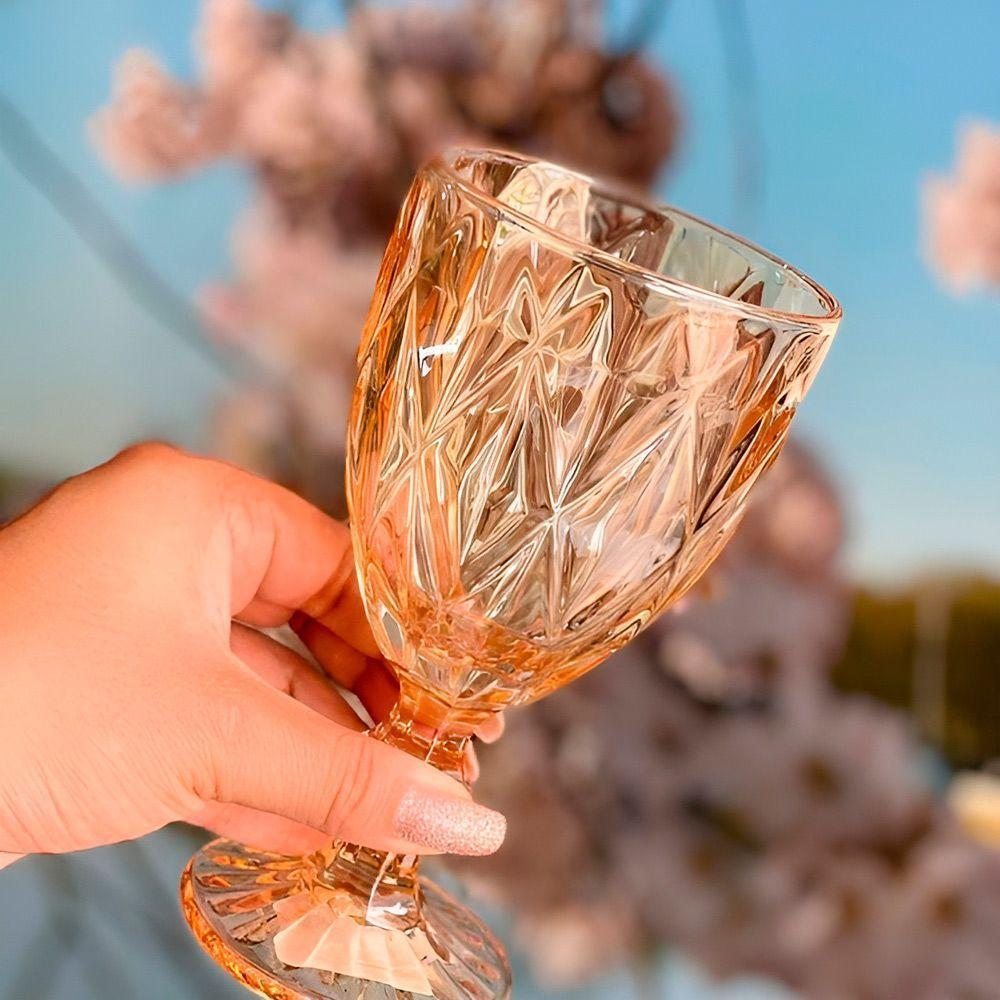 Jogo 4 Taças De Vidro Diamond Diamante âmbar Metalizado 300ml água Class Home - 4