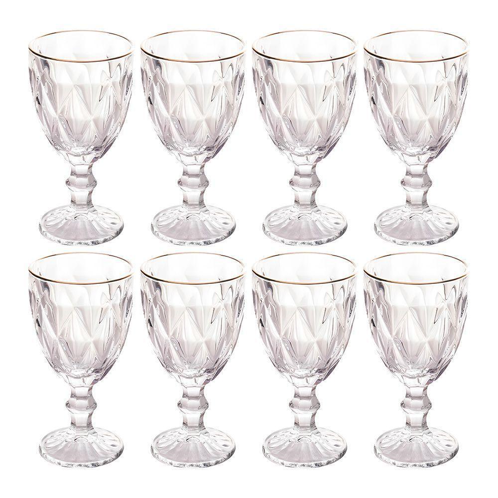Jogo 8 Taças De Vidro Com Borda Dourada Diamond Cor Transparente água 300ml Class Home - 1