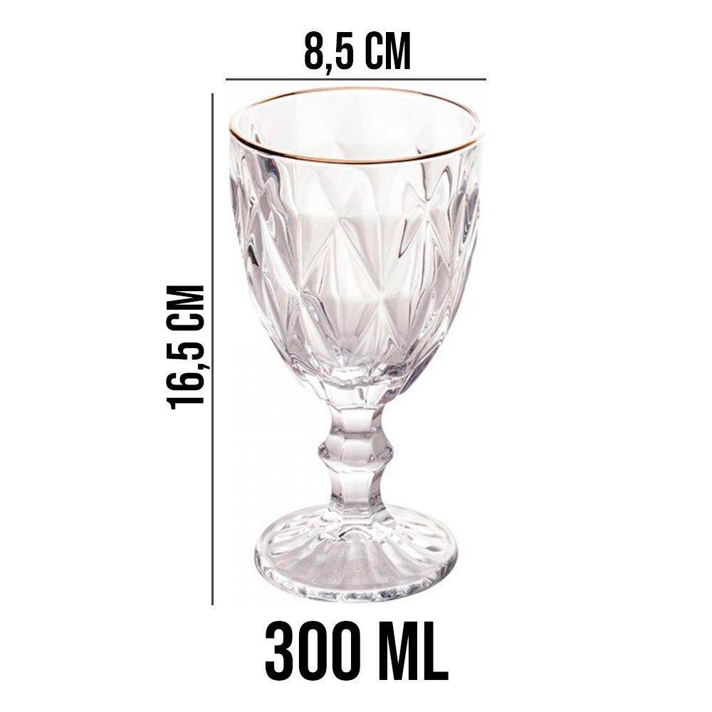 Jogo 8 Taças De Vidro Com Borda Dourada Diamond Cor Transparente água 300ml Class Home - 2