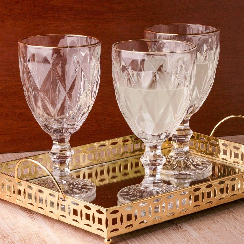 Jogo 8 Taças De Vidro Com Borda Dourada Diamond Cor Transparente água 300ml Class Home - 7