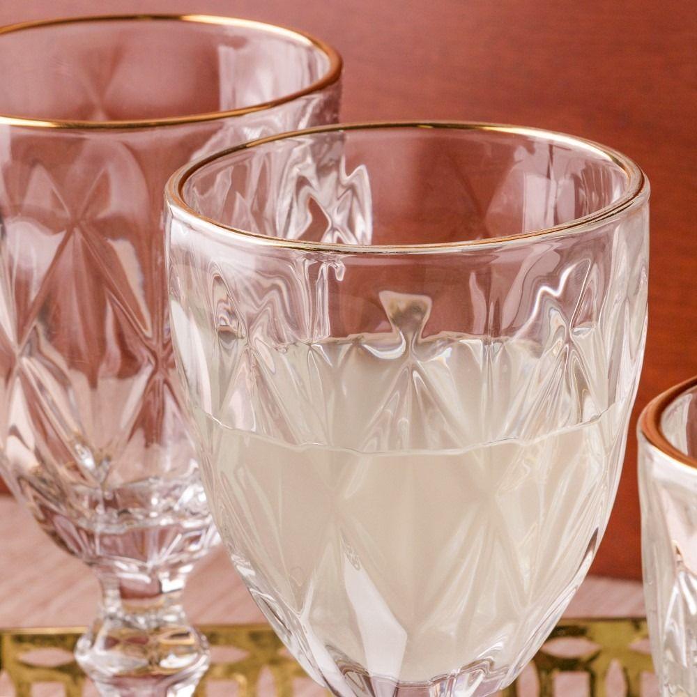 Jogo 10 Taças De Vidro Com Borda Dourada Diamond Cor Transparente água 300ml Class Home - 3