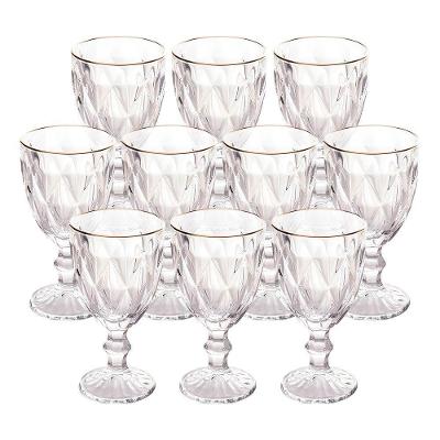 Jogo 10 Taças De Vidro Com Borda Dourada Diamond Cor Transparente água 300ml Class Home