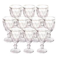 Jogo 10 Taças De Vidro Com Borda Dourada Diamond Cor Transparente água 300ml Class Home - 1