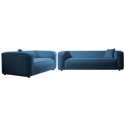 Kit Sofá 3 Lugares 200cm E Poltrona Decorativa Escritório Orgânico Cecília Linho Azul Royal