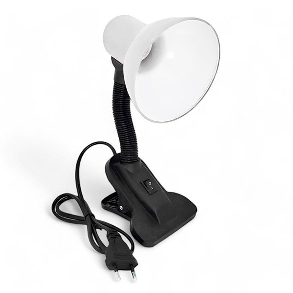 Luminária Articulada Branca Com Garra Presilha Bivolt E27 Para Escritório E Estudo - 1