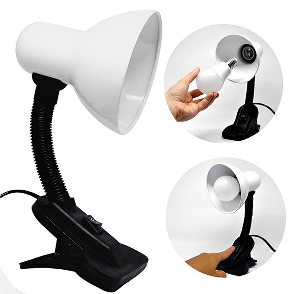 Luminária Articulada Branca Com Garra Presilha Bivolt E27 Para Escritório E Estudo - 5