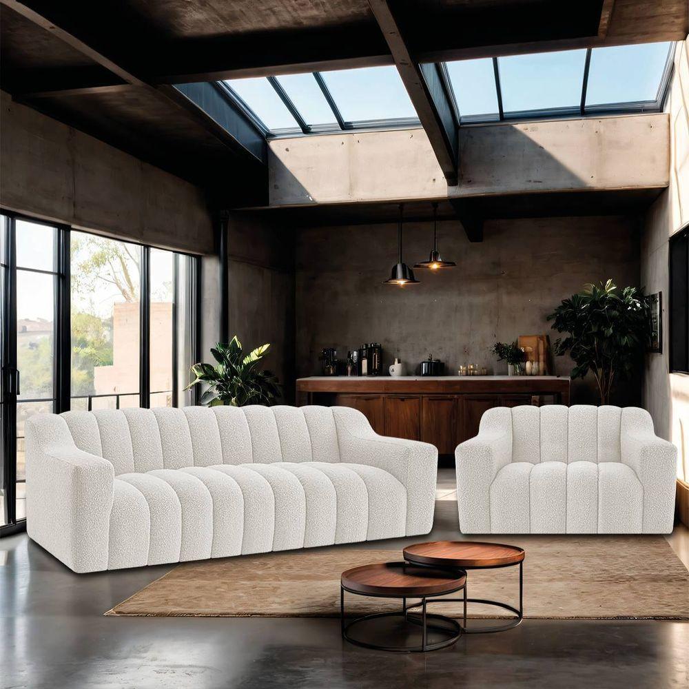 Kit 1 Sofá 180cm 1 Poltrona Luxo Recepção Sala Elegance Bouclé Cor Branco - 9