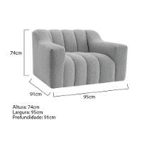 Kit 1 Sofá 180cm 1 Poltrona Luxo Recepção Sala Elegance Bouclé Cor Cinza - 3