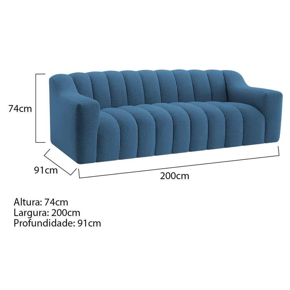 Sofá 2 Lugares Luxo Recepção Escritorio Sala Elegance 200cm Linho Cor Azul Royal - 9