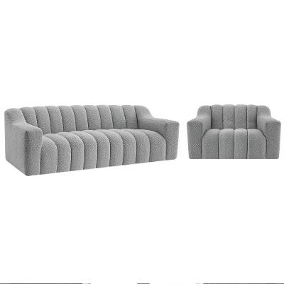 Kit 1 Sofá 200cm 1 Poltrona Luxo Recepção Sala Elegance Bouclé Cinza