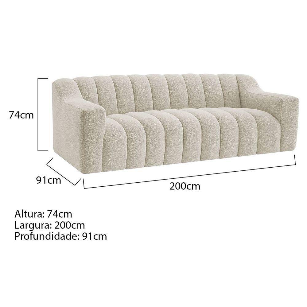 Kit 1 Sofá 200cm 2 Poltrona Luxo Recepção Sala Elegance Bouclé Cor Bege - 3