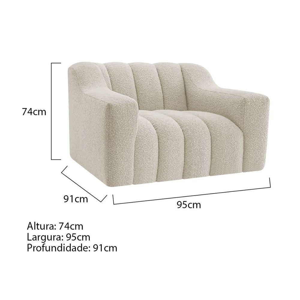 Kit 1 Sofá 200cm 2 Poltrona Luxo Recepção Sala Elegance Bouclé Cor Bege - 4
