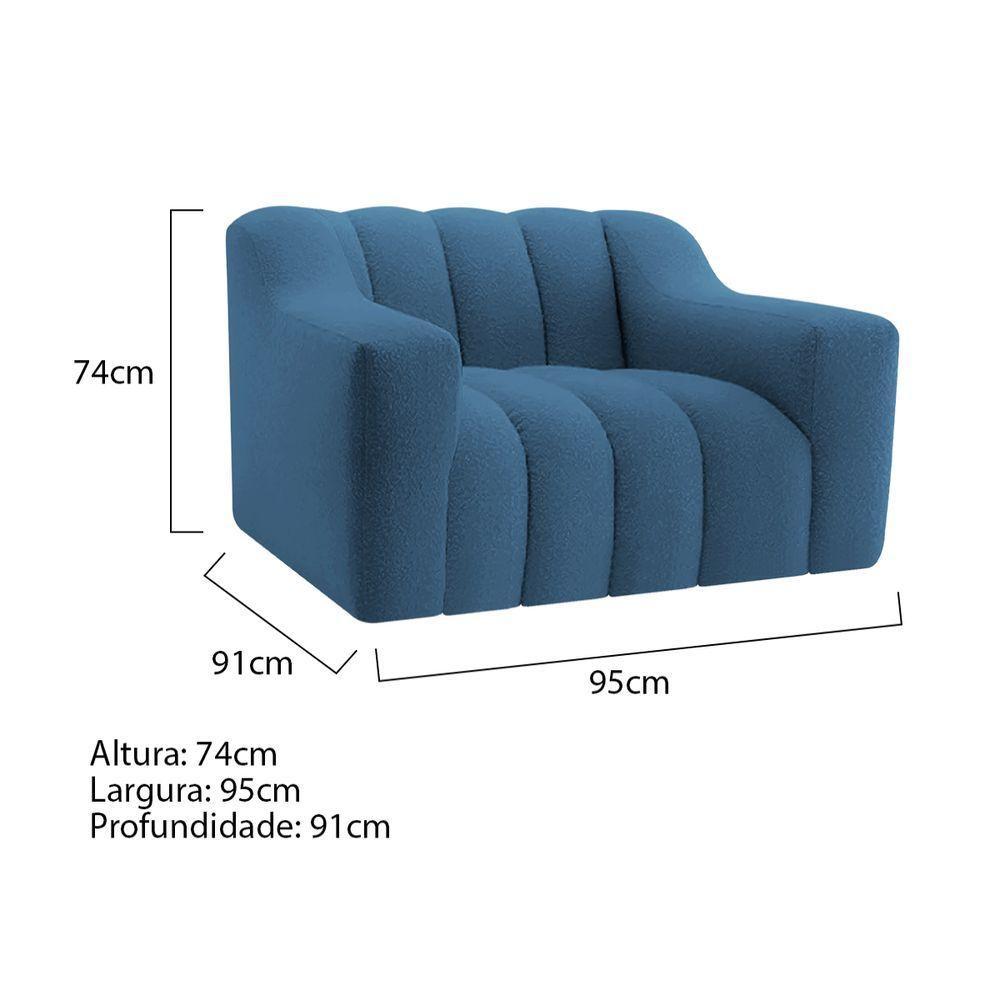 Kit 1 Sofá 180cm 2 Poltrona Luxo Recepção Sala Elegance Linho Cor Azul Royal - 5