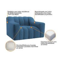 Kit 1 Sofá 180cm 2 Poltrona Luxo Recepção Sala Elegance Linho Cor Azul Royal - 3