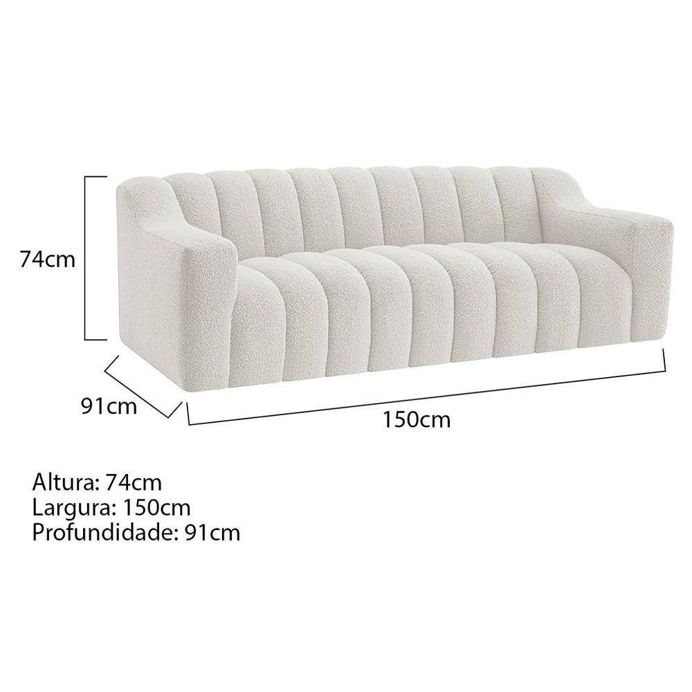 Kit 1 Sofá 150cm 2 Poltrona Luxo Recepção Sala Elegance Bouclé Cor Branco - 2