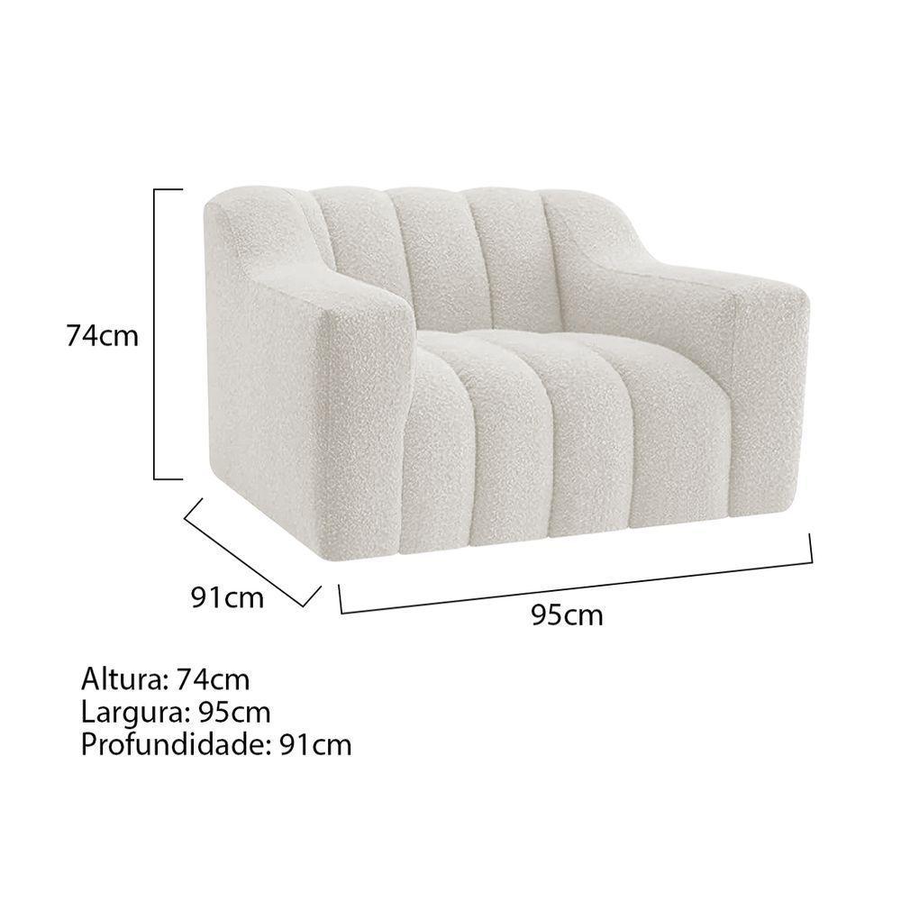 Kit 1 Sofá 150cm 2 Poltrona Luxo Recepção Sala Elegance Bouclé Cor Branco - 7
