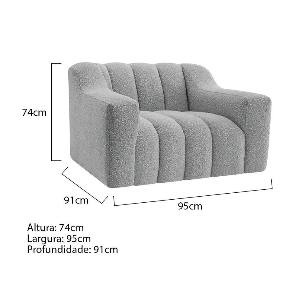 Kit 1 Sofá 150cm 2 Poltrona Luxo Recepção Sala Elegance Bouclé Cor Cinza - 10
