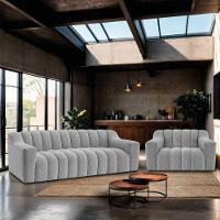 Kit 1 Sofá 150cm 2 Poltrona Luxo Recepção Sala Elegance Bouclé Cor Cinza - 6