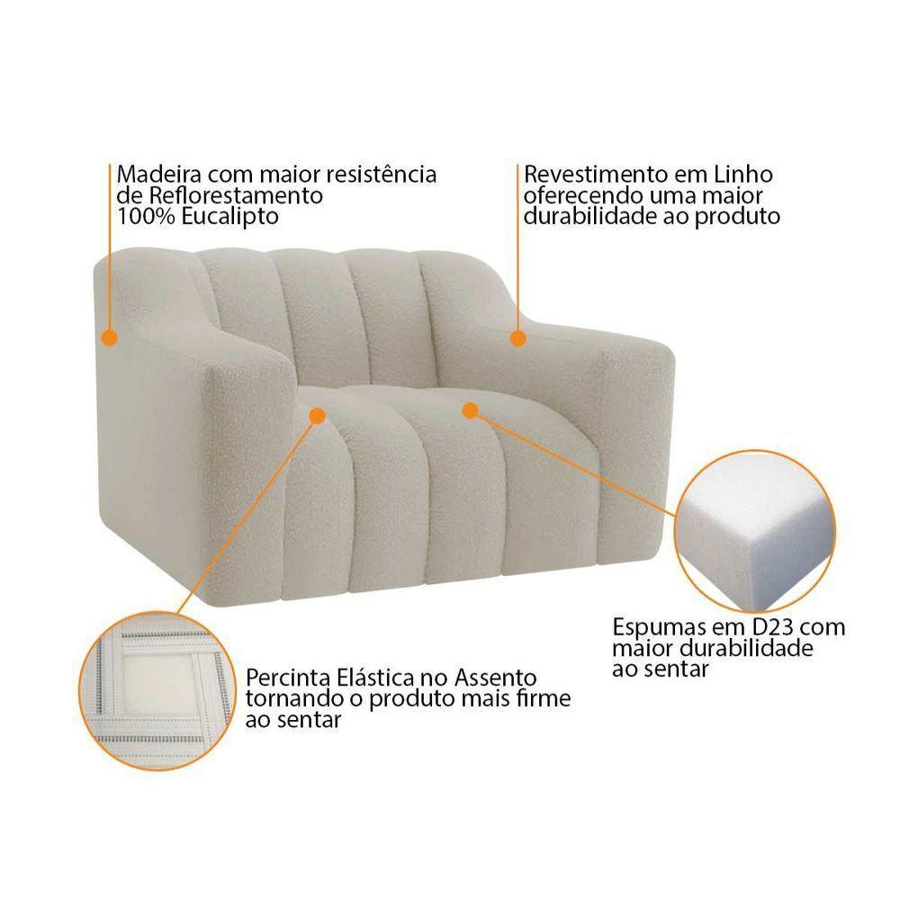 Kit 1 Sofá 150cm 2 Poltrona Luxo Recepção Sala Elegance Linho Cor Bege - 5