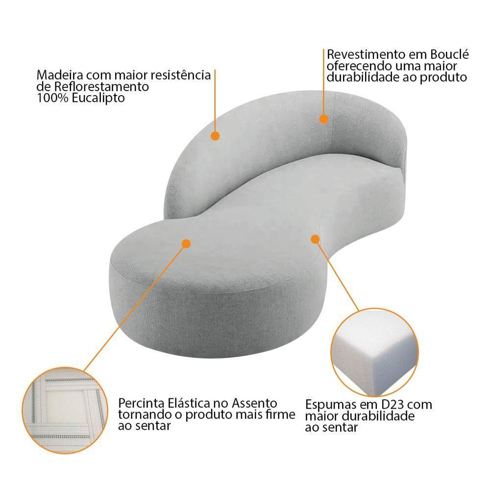 Divã Recamier Orgânico França 180cm Lado Esquerdo Bouclé Adj Decor Cinza - 4