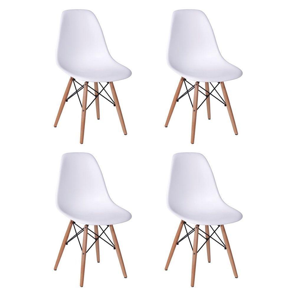 Conjunto de Mesa de Jantar Eames Eiffel Redonda 90cm Tampo de Madeira Branco com 4 Cadeiras Brancas - 4