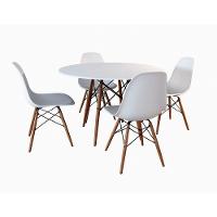 Conjunto de Mesa de Jantar Eames Eiffel Redonda 90cm Tampo de Madeira Branco com 4 Cadeiras Brancas - 1