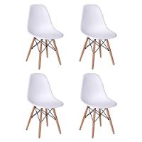 Conjunto de Mesa de Jantar Eames Eiffel Redonda 90cm Tampo de Madeira Branco com 4 Cadeiras Brancas