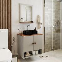 Gabinete Arm Banheiro Deli 2 Portas Com Cuba Oxford Preta Off White nature - 5