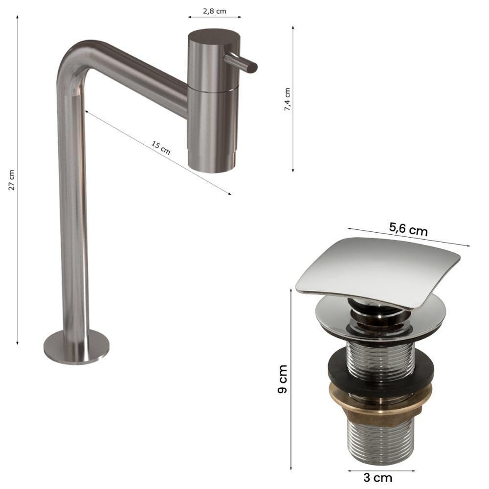 Kit Cuba De Apoio Lume Com Torneira Inox E Válvula Click Preto Brilho - 4