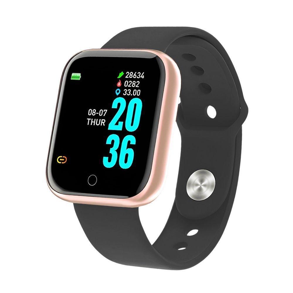 Relógio Smart Fitness D20/y68 Rosê Gold Pulseira Preta Bluetooth Monitor De Saúde Para Mulheres - 1