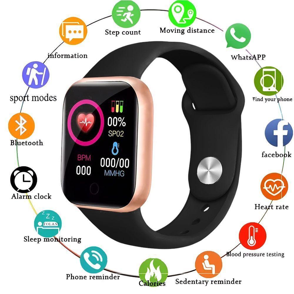 Relógio Smart Fitness D20/y68 Rosê Gold Pulseira Preta Bluetooth Monitor De Saúde Para Mulheres - 2