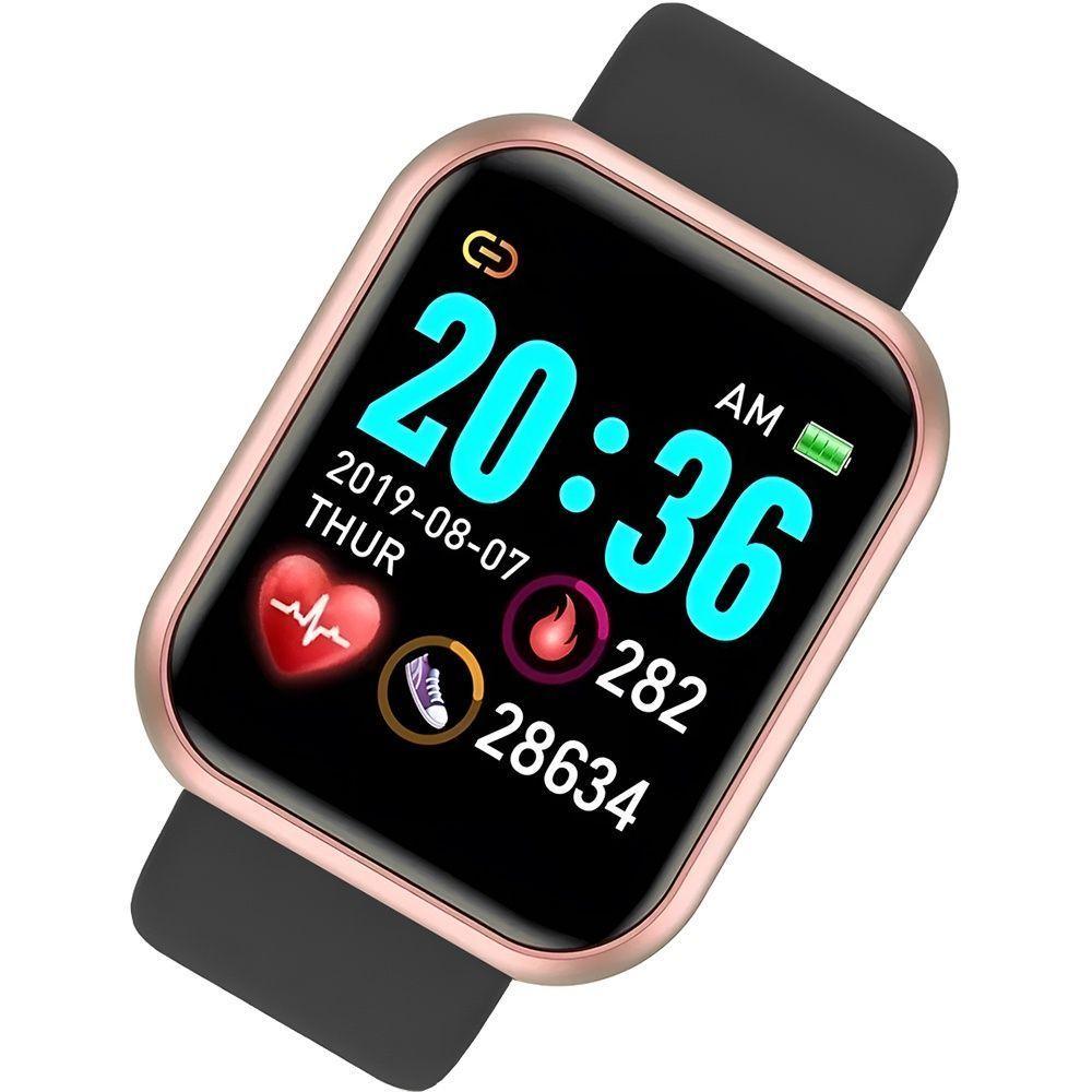 Relógio Smart Fitness D20/y68 Rosê Gold Pulseira Preta Bluetooth Monitor De Saúde Para Mulheres - 4