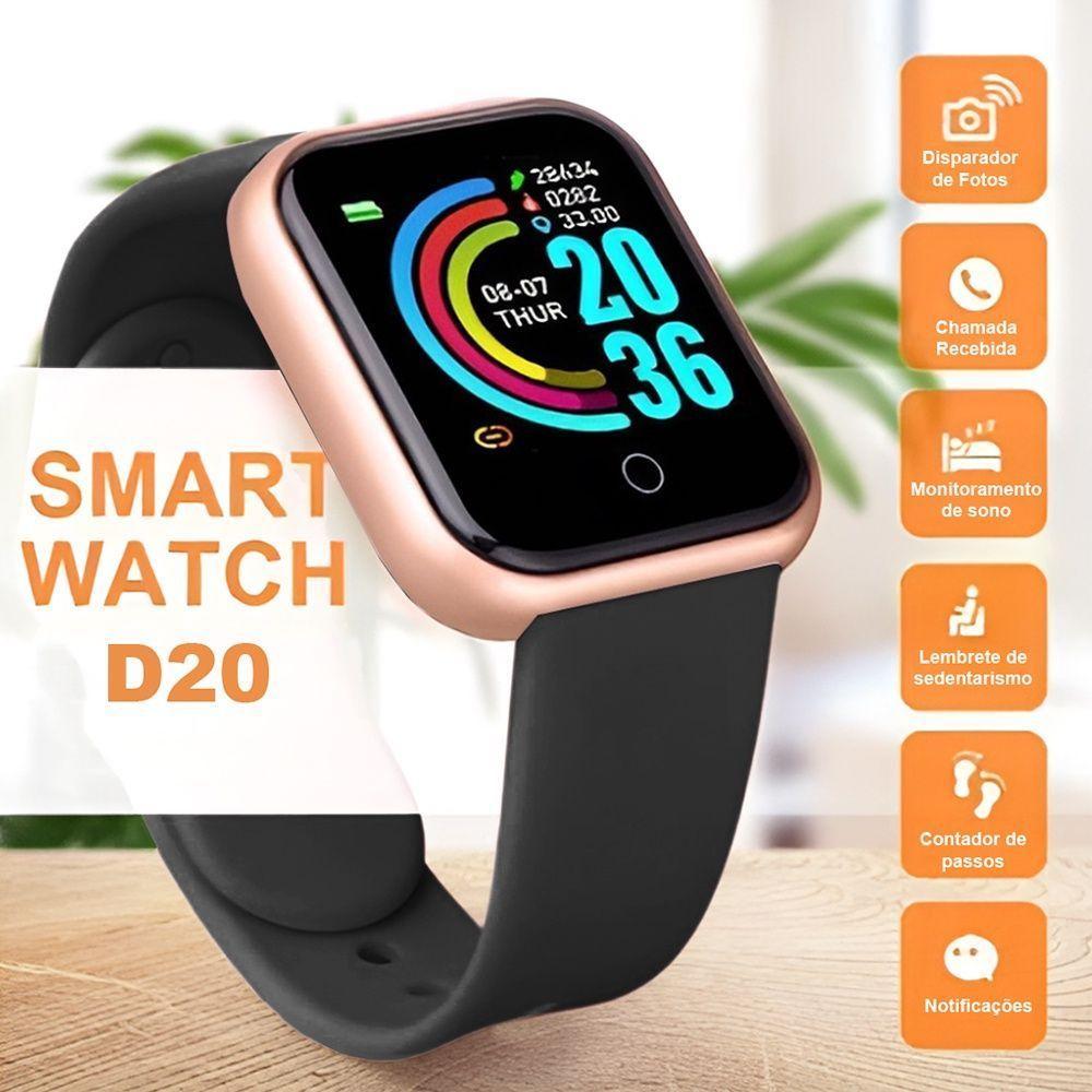 Relógio Smart Fitness D20/y68 Rosê Gold Pulseira Preta Bluetooth Monitor De Saúde Para Mulheres - 5