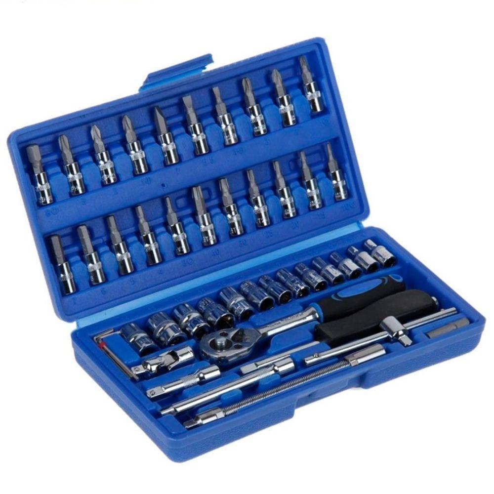 Jogo 46 Ferramentas Chaves Soquete Allen Catraca Bits - 3
