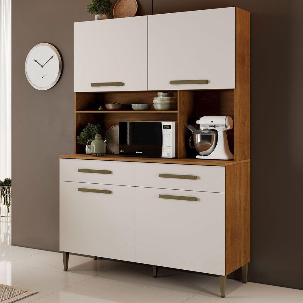 Armário Ceará 4 Portas 2 Gavetas Em Mdp Kaiki Móveis Naturalle Com Off White - 1